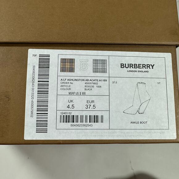Burberry Ashlington 37.5/US 7.5 Leather Black Ankle Bootie Pointed Toe NIB $900 - Picture 11 of 11